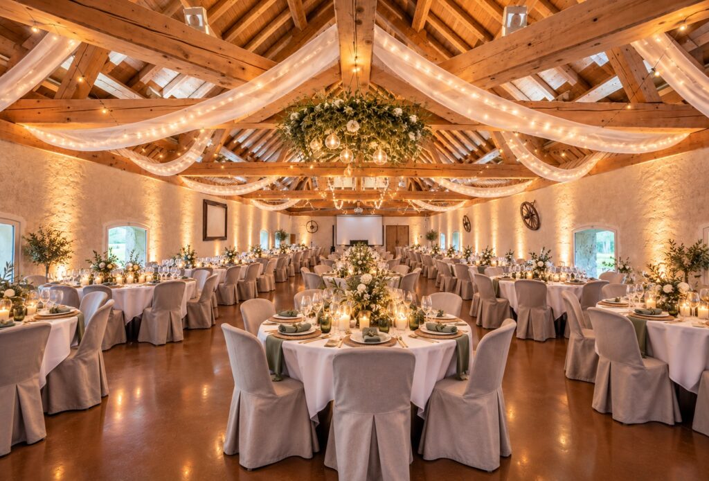 decoration mariage à la ferme de gy sur le thème de l'oliveraie