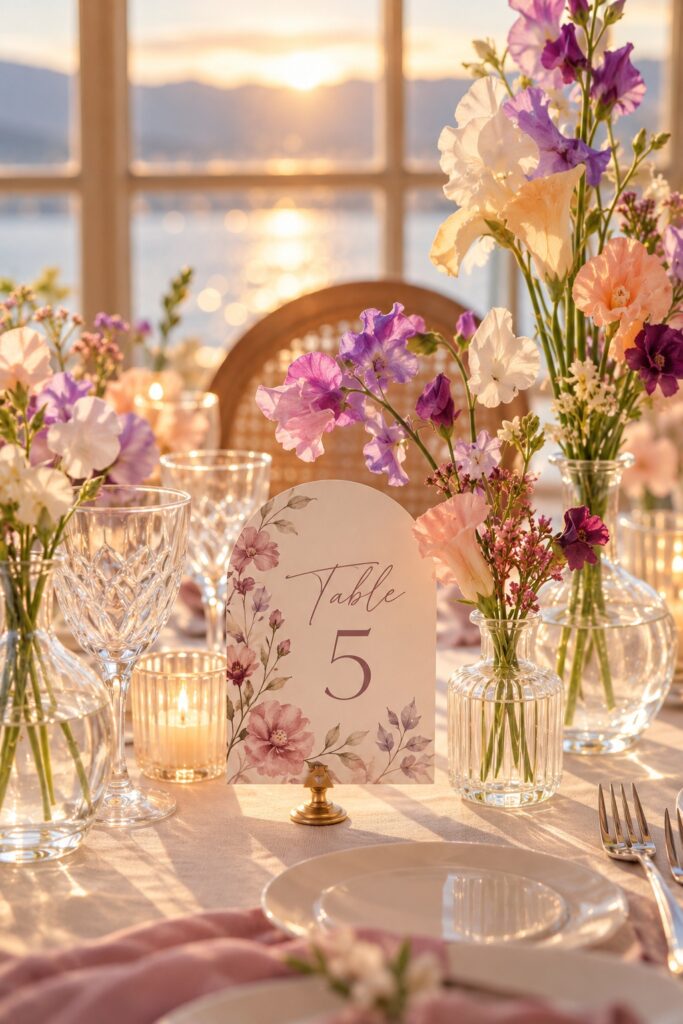 decoration mariage table diner au palace de menthon thème pastel